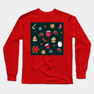 Christmas pattern drinks and аttributes Long Sleeve T-Shirt